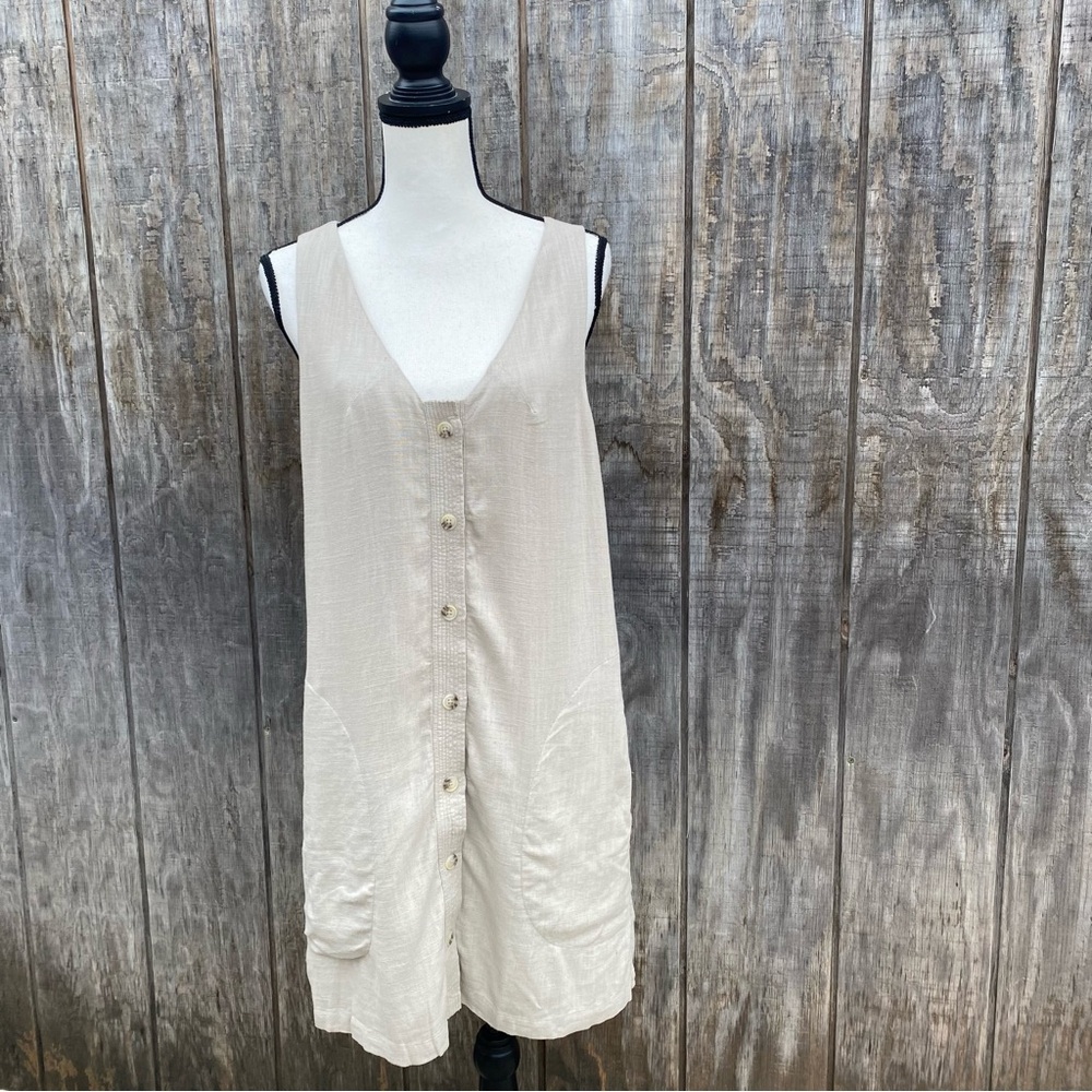 Splendid Tan Hadley V Neck Button Down Mini Dress Size L